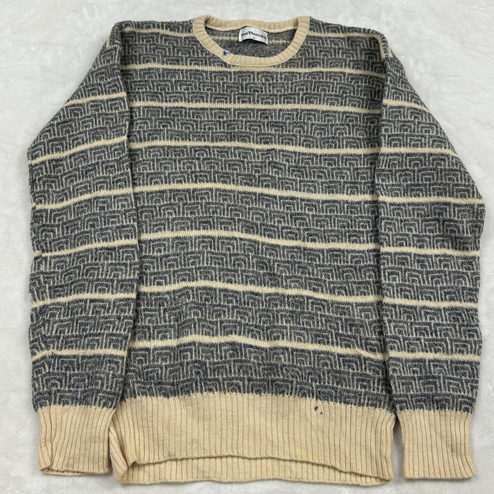 Ron Chereskin Sweater womans XL Grey Cream Geometric Wool Vintage USA
